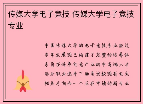 传媒大学电子竞技 传媒大学电子竞技专业